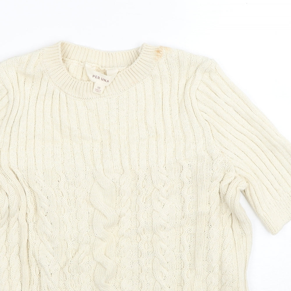 Per Una Womens Ivory Round Neck Cotton Pullover Jumper Size 10
