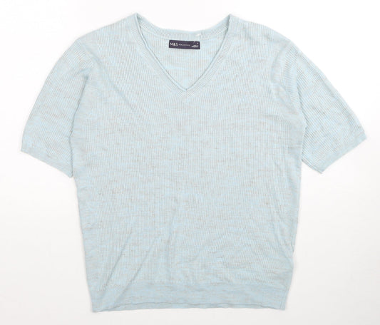 Marks and Spencer Womens Blue V-Neck Acrylic Pullover Jumper Size S