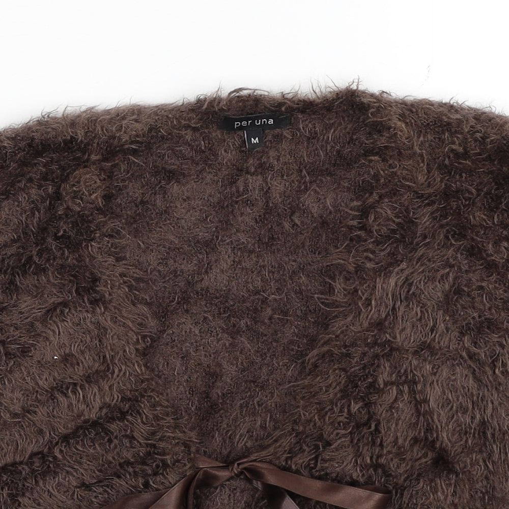 Per Una Womens Brown V-Neck Polyamide Shrug Jumper Size 10 - Fluffy Satin Tie Front