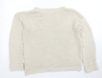 Miss Selfridge Womens Beige Boat Neck Acrylic Pullover Jumper Size 6