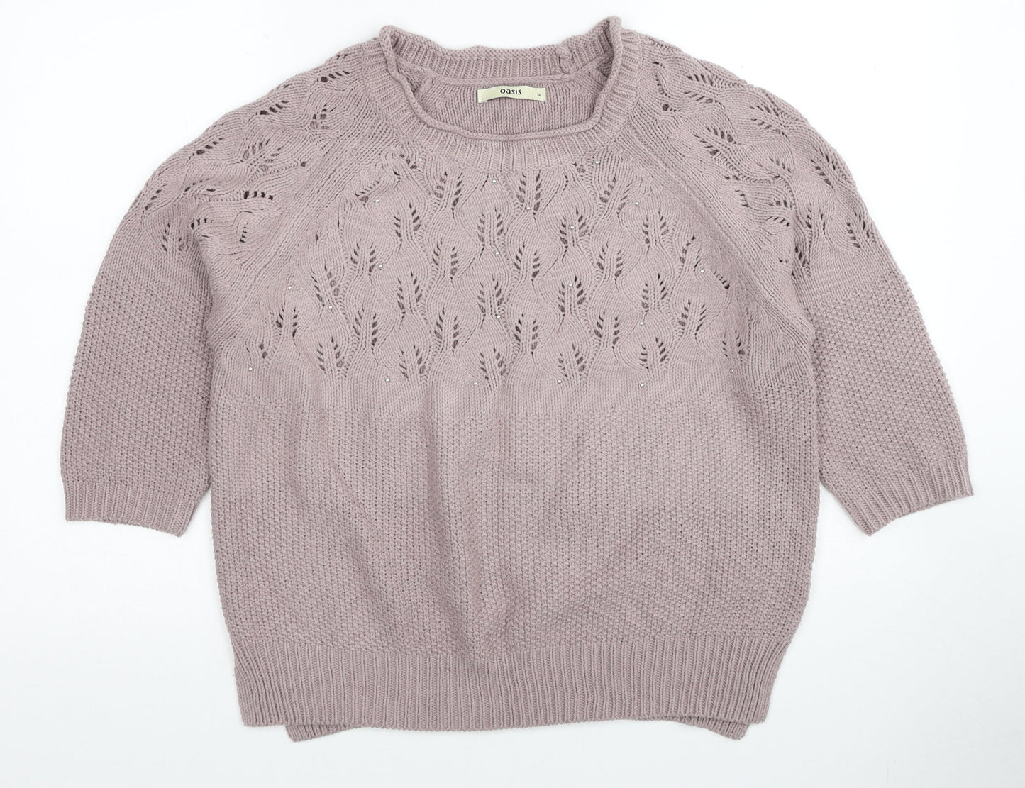 Oasis Womens Pink Scoop Neck Acrylic Pullover Jumper Size M