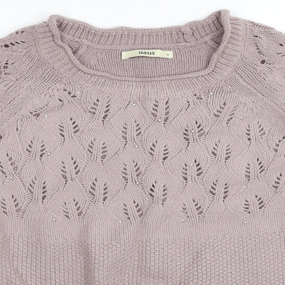 Oasis Womens Pink Scoop Neck Acrylic Pullover Jumper Size M