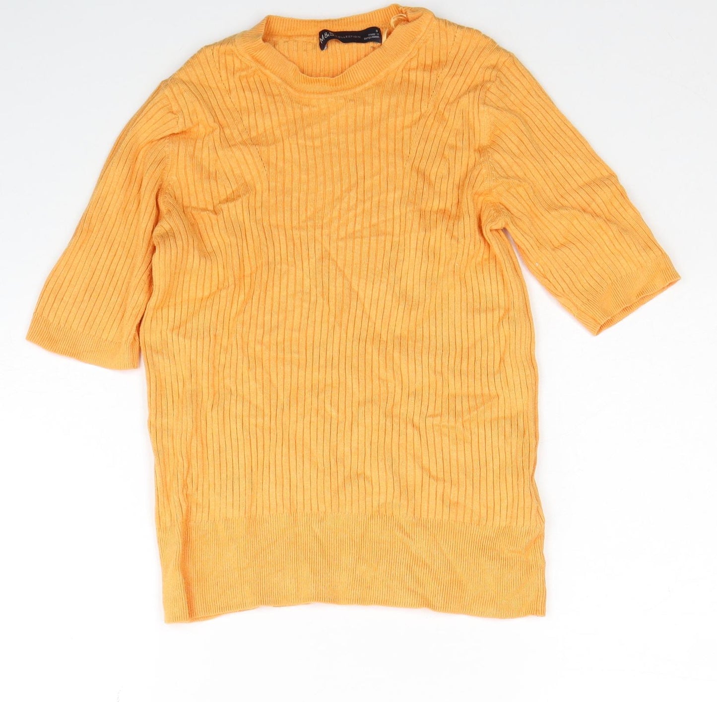 Marks and Spencer Womens Orange Scoop Neck Viscose Pullover Jumper Size 8 - Ribbed