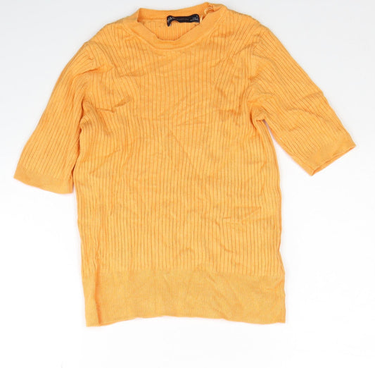 Marks and Spencer Womens Orange Scoop Neck Viscose Pullover Jumper Size 8 - Ribbed