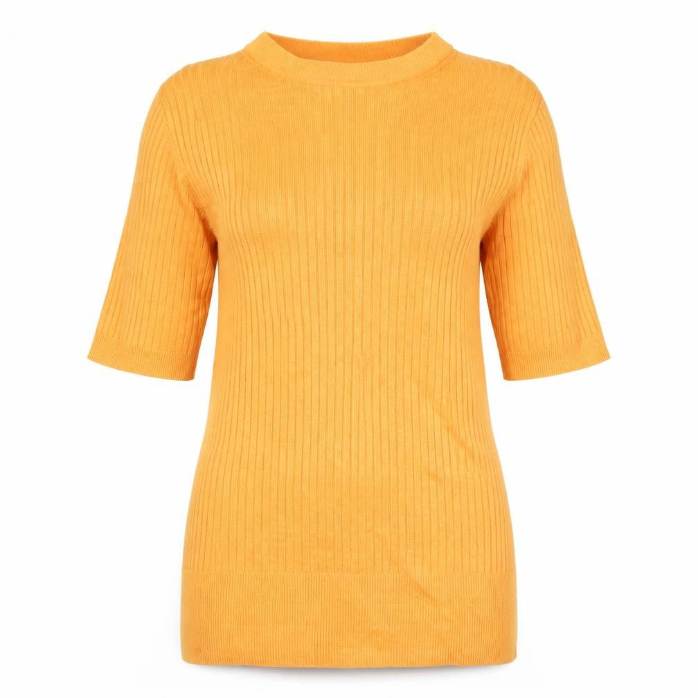 Marks & Spencer Womens Orange Scoop Neck Viscose Pullover Jumper Size 8 - Ribbed