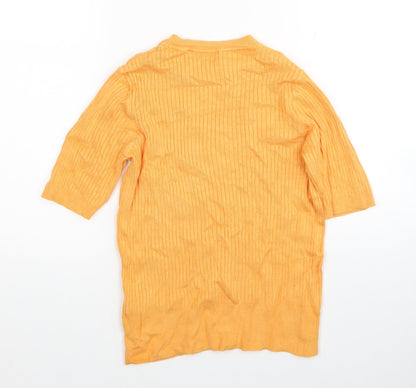 Marks & Spencer Womens Orange Scoop Neck Viscose Pullover Jumper Size 8 - Ribbed
