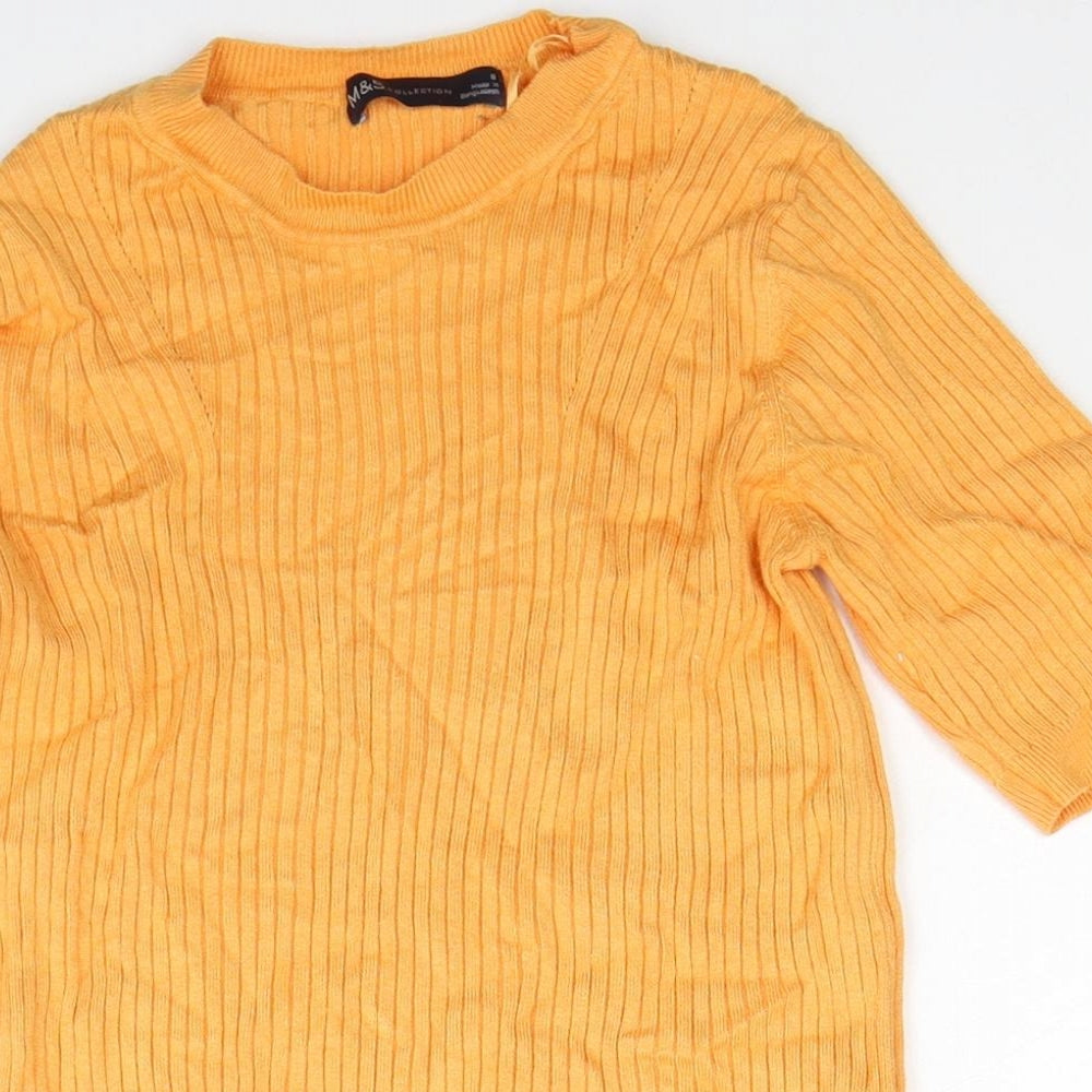 Marks and Spencer Womens Orange Scoop Neck Viscose Pullover Jumper Size 8 - Ribbed