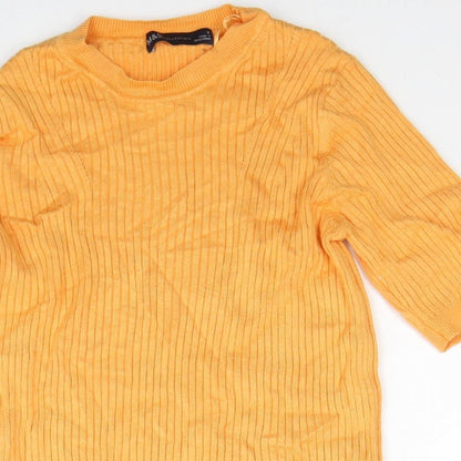 Marks & Spencer Womens Orange Scoop Neck Viscose Pullover Jumper Size 8 - Ribbed