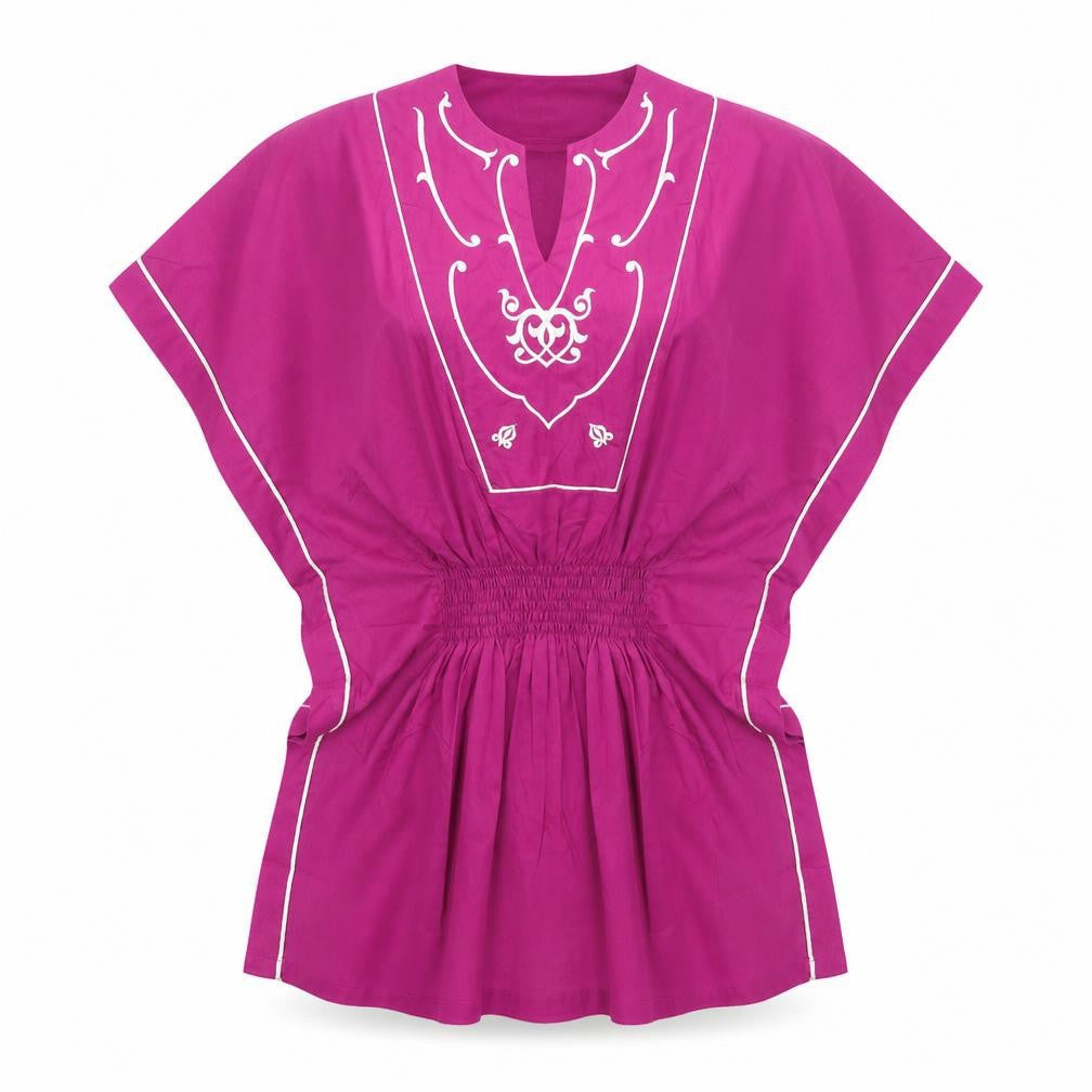 SPIRIT ARABIA Womens Pink Cotton Basic Blouse Size M Round Neck