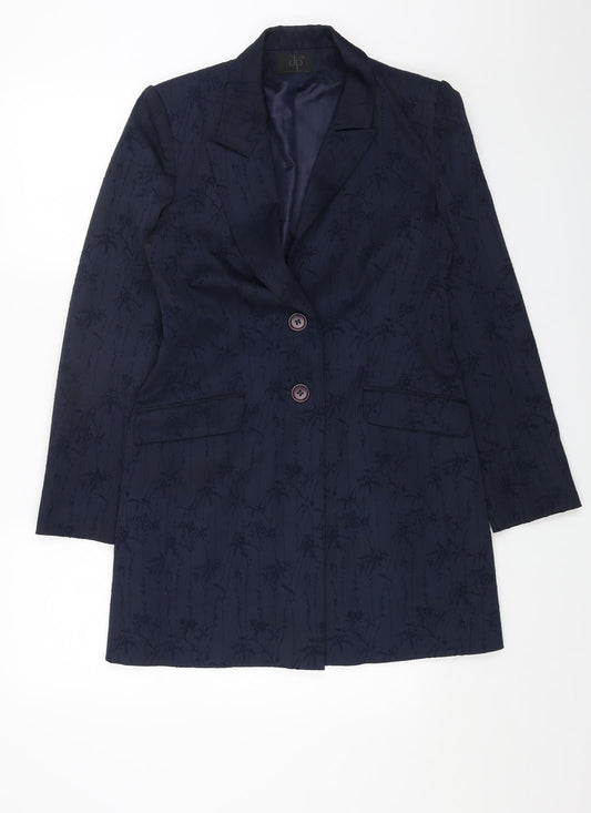 DP Womens Blue Geometric Pea Coat Coat Size 8 Button
