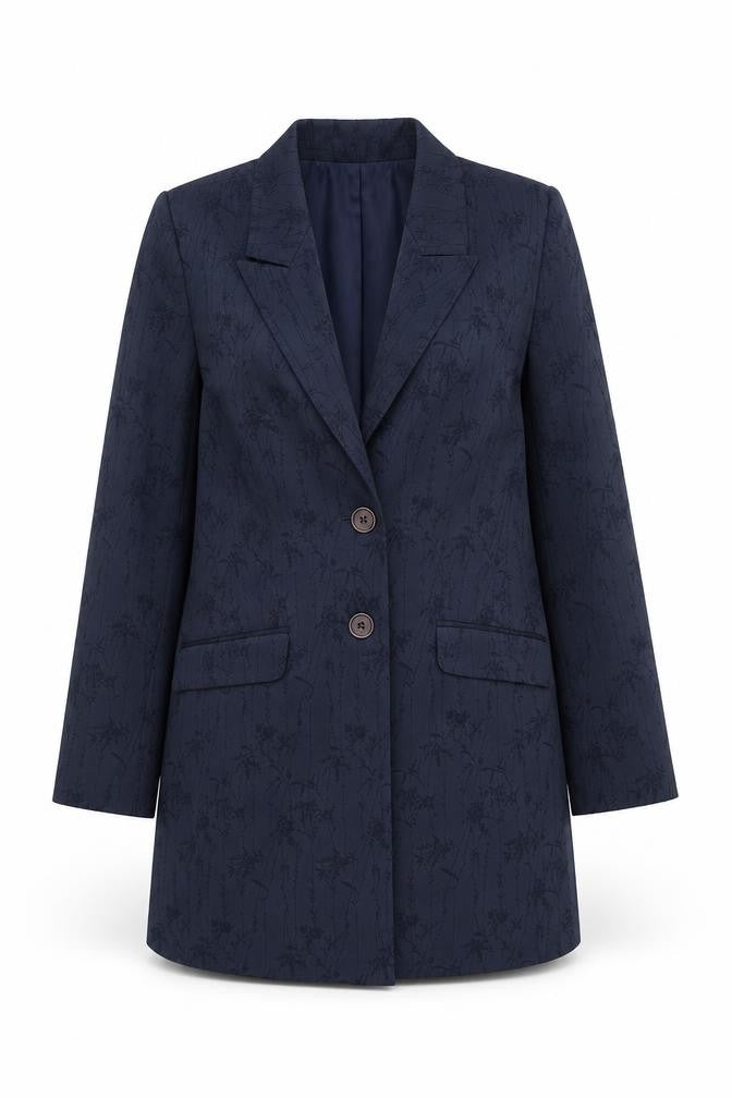 DP Womens Blue Geometric Pea Coat Coat Size 8 Button