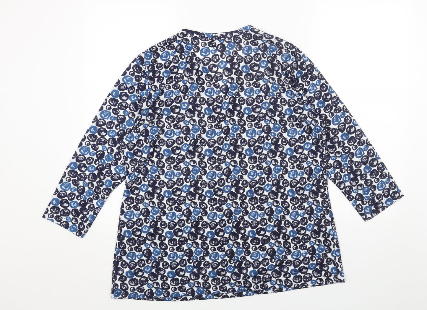 Isle Womens Blue Geometric Polyester Basic T-Shirt Size M V-Neck