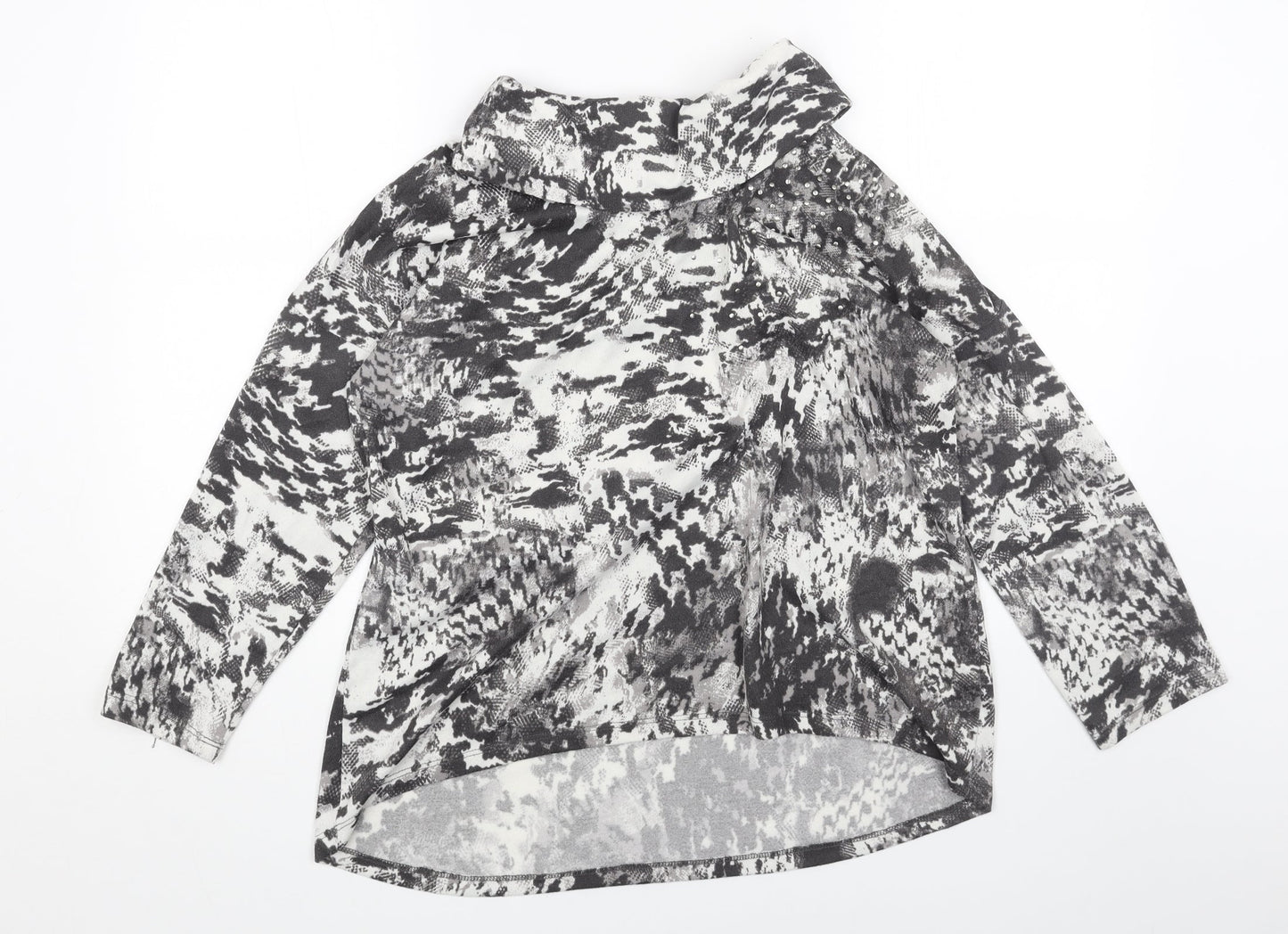 Viz A Viz Womens Grey Mock Neck Geometric Polyester Pullover Jumper Size 16