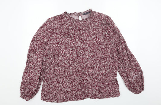 Marks and Spencer Womens Red Floral Viscose Basic Blouse Size 16 Scoop Neck