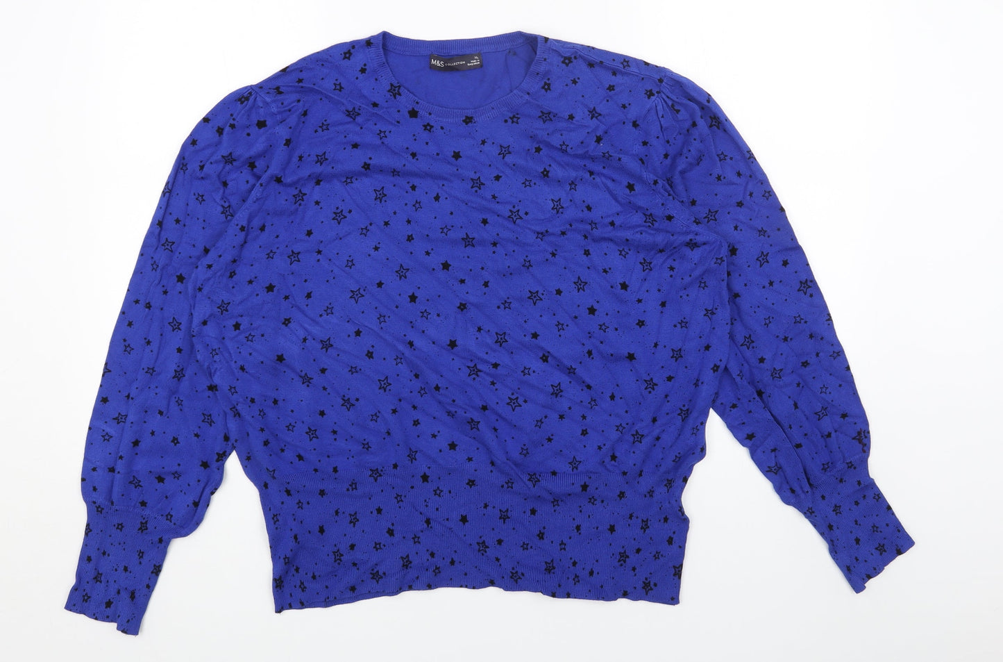 Marks and Spencer Womens Blue Scoop Neck Geometric Viscose Pullover Jumper Size XL - Star Print
