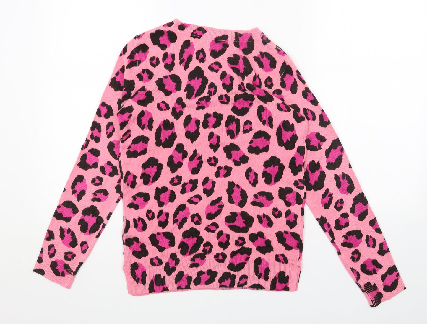 Marks and Spencer Womens Pink Scoop Neck Animal Print Acrylic Pullover Jumper Size 6 - Leopard Print