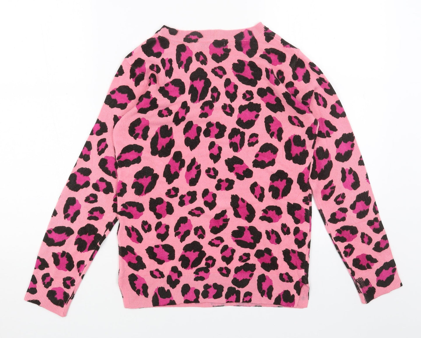 Marks and Spencer Womens Pink Scoop Neck Animal Print Acrylic Pullover Jumper Size 6 - Leopard Print