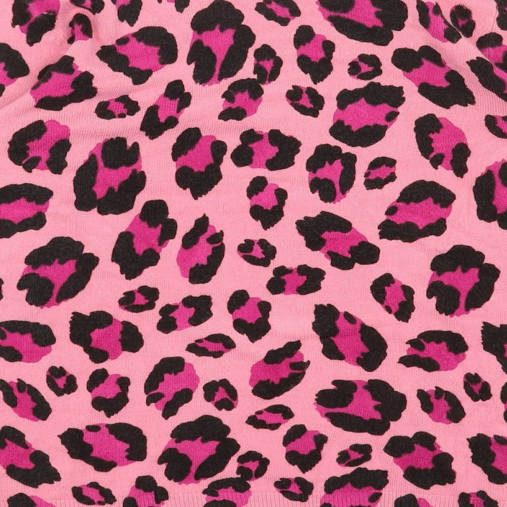 Marks and Spencer Womens Pink Scoop Neck Animal Print Acrylic Pullover Jumper Size 6 - Leopard Print