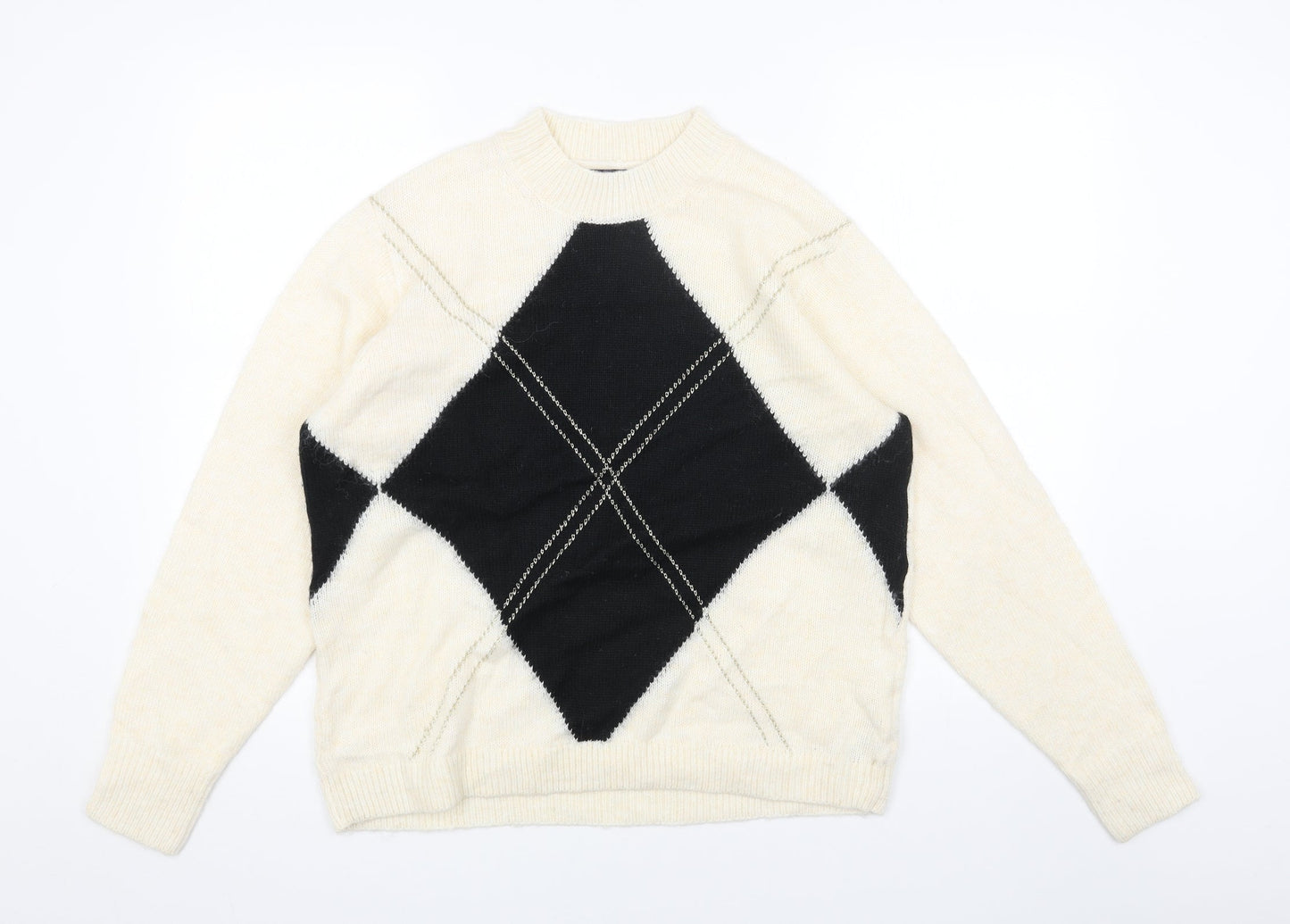 Marks and Spencer Womens Black Round Neck Argyle/Diamond Acrylic Pullover Jumper Size M