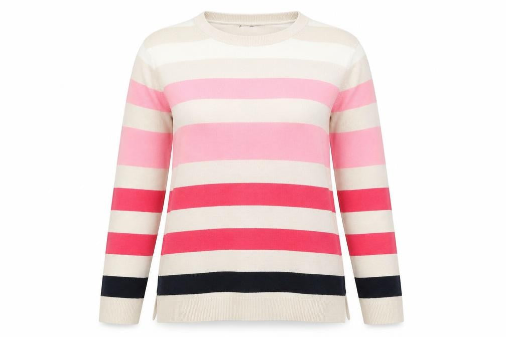Marks & Spencer Womens Beige Scoop Neck Striped Acrylic Pullover Jumper Size 6