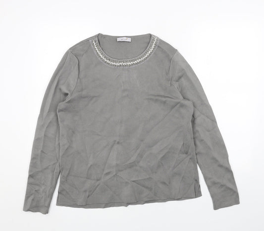Per Una Womens Grey Viscose Basic T-Shirt Size 14 Round Neck