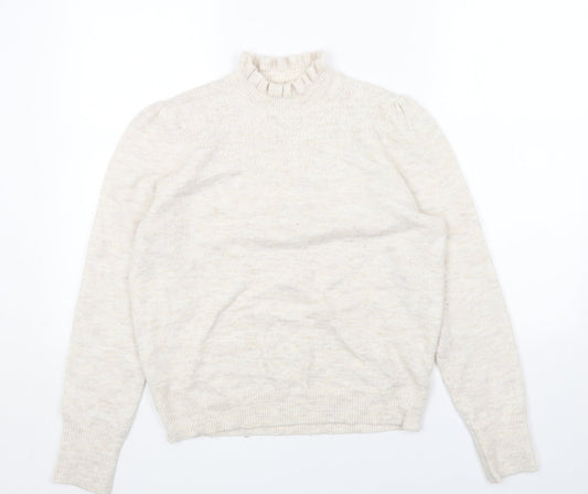 albray Womens Beige Mock Neck Acrylic Pullover Jumper Size 10