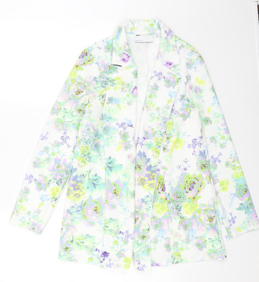 ASOS Womens White Floral Overcoat Coat Size 8