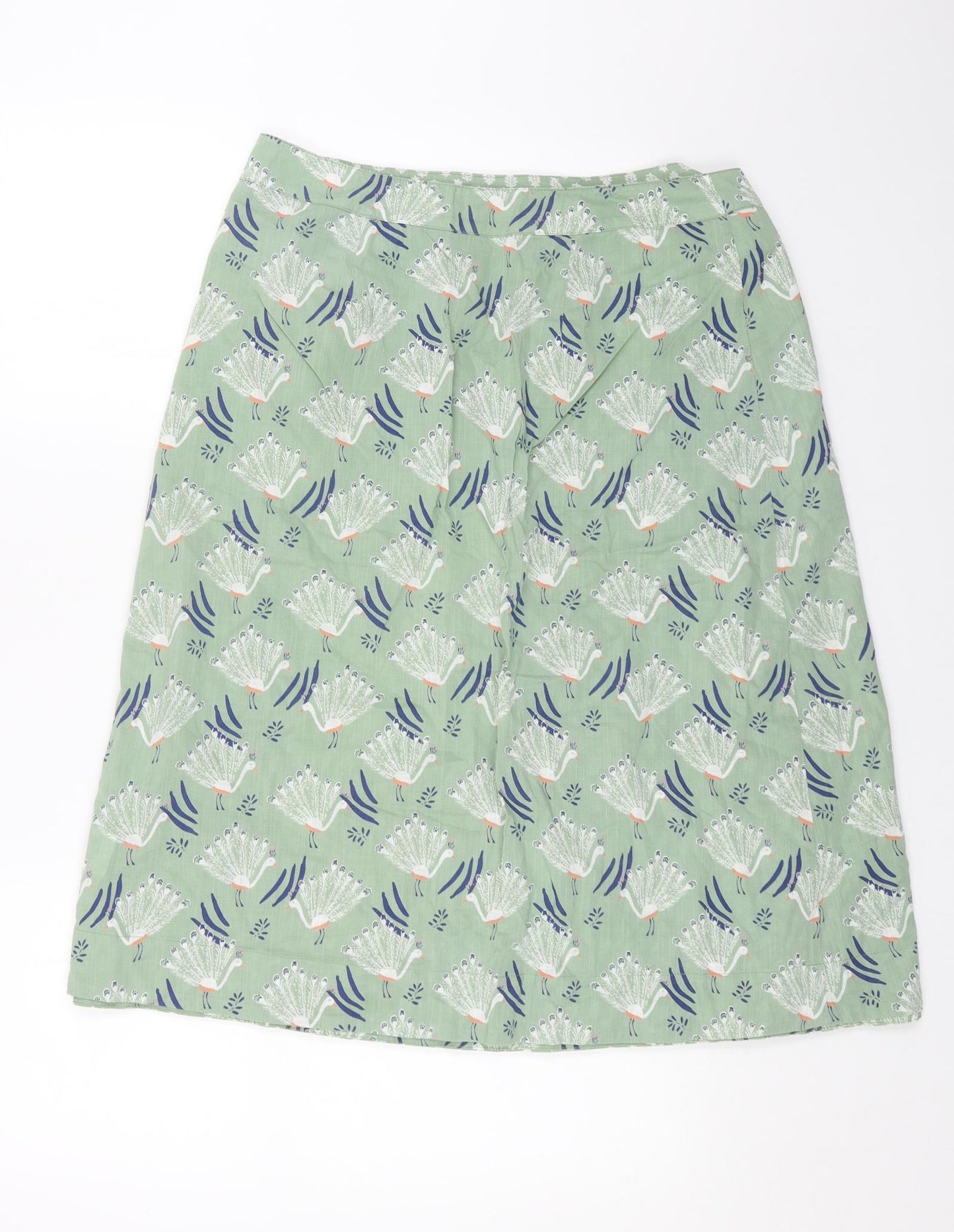 Preworn Womens Green Geometric Cotton Straight & Pencil Skirt Size 34 Button