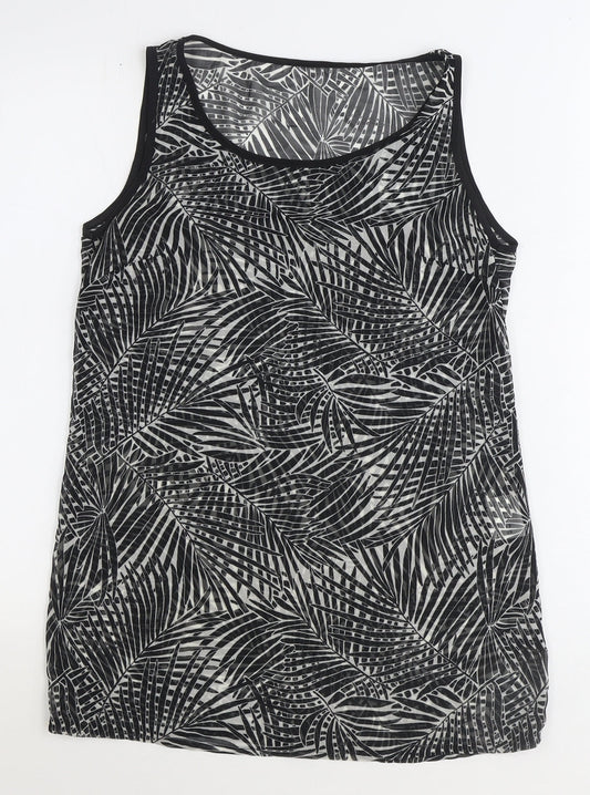 Preworn Womens Black Geometric Polyester Tunic Tank Size 8 Scoop Neck - Leaf Print
