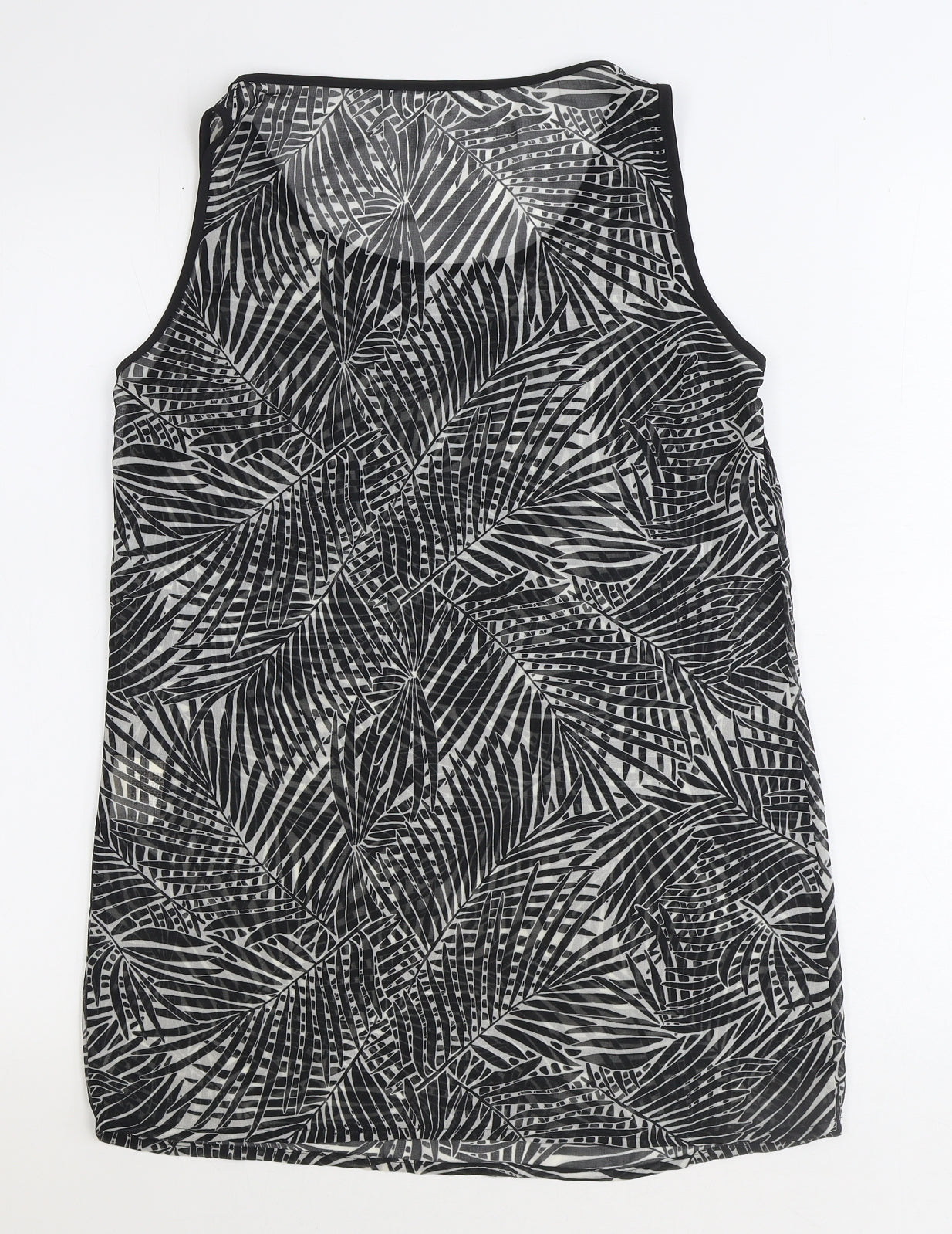 Preworn Womens Black Geometric Polyester Tunic Tank Size 8 Scoop Neck - Leaf Print