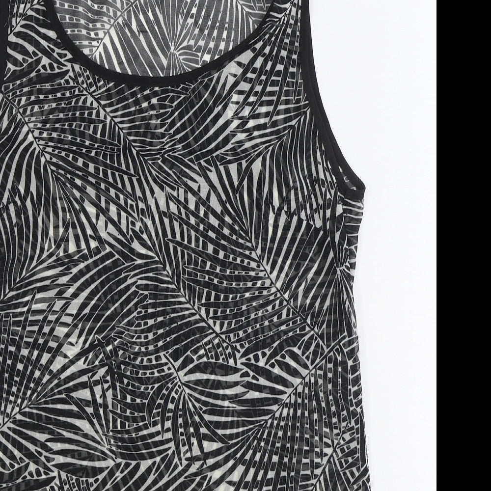 Preworn Womens Black Geometric Polyester Tunic Tank Size 8 Scoop Neck - Leaf Print