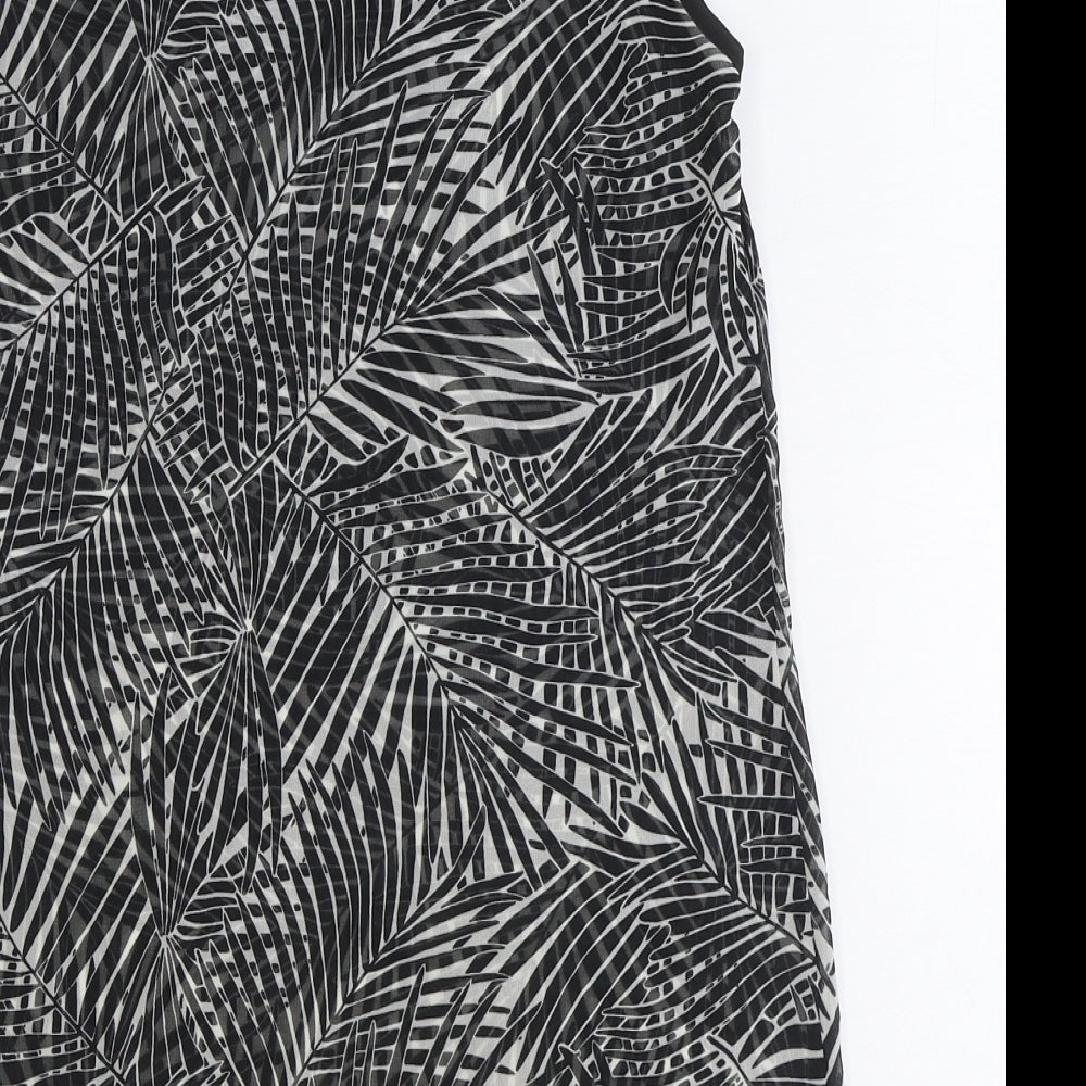 Preworn Womens Black Geometric Polyester Tunic Tank Size 8 Scoop Neck - Leaf Print