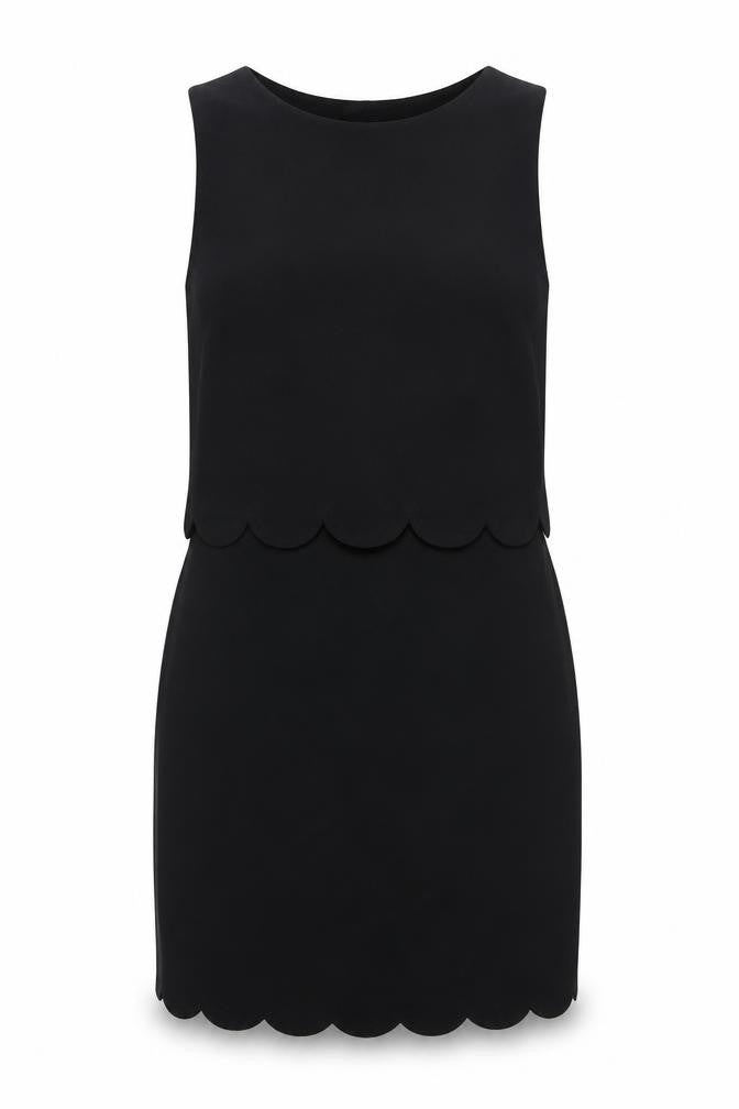 Boohoo Womens Black Polyester Mini Size 10 Boat Neck Pullover - Scallop Hem