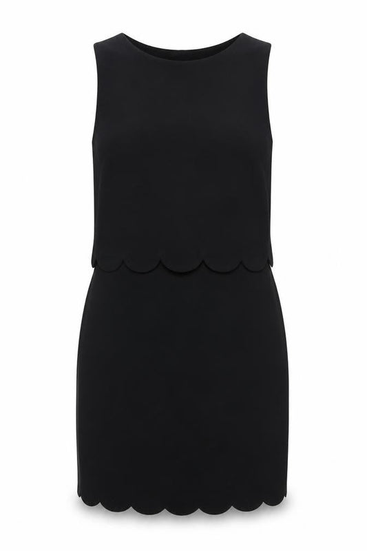 Boohoo Womens Black Polyester Mini Size 10 Boat Neck Pullover - Scallop Hem