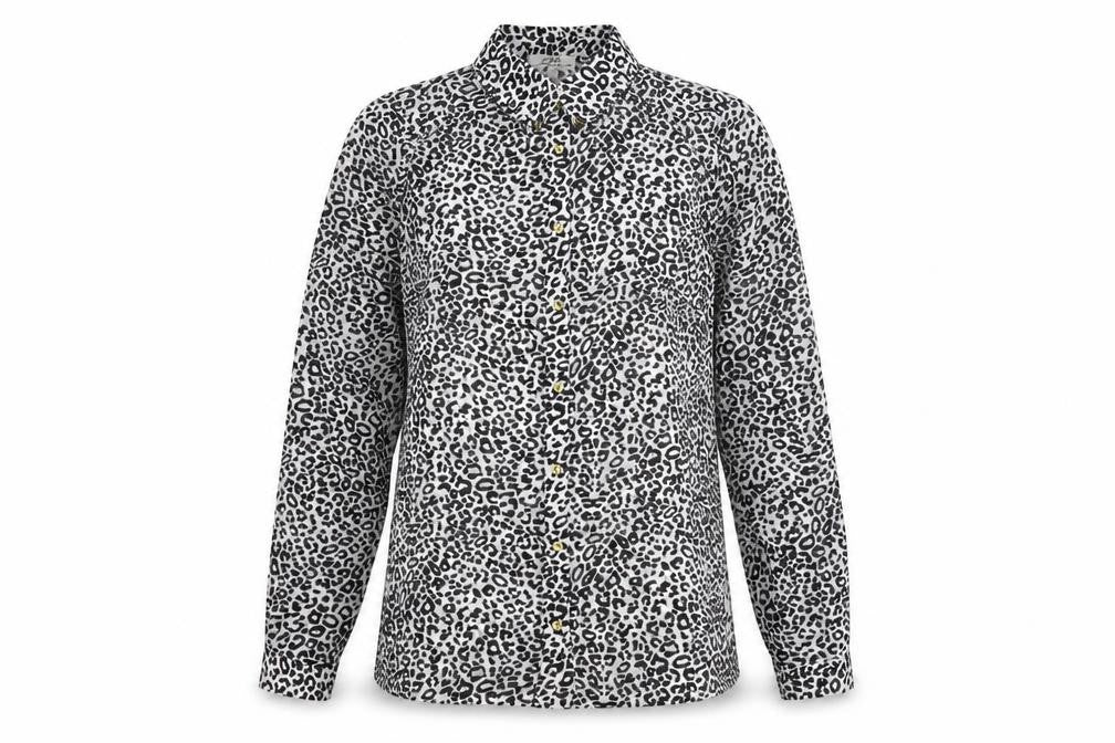 Papaya Womens Black Animal Print Polyester Basic Button-Up Size 12 Collared - Leopard Print