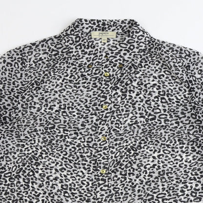 Papaya Womens Black Animal Print Polyester Basic Button-Up Size 12 Collared - Leopard Print