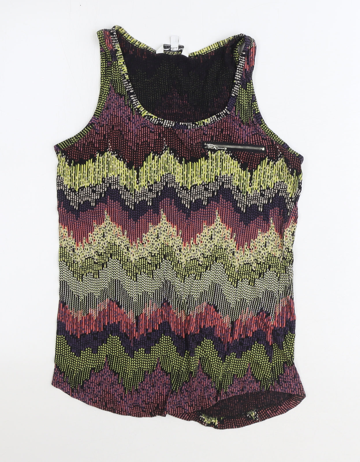 New Look Womens Multicoloured Geometric Polyester Basic Tank Size 8 Round Neck