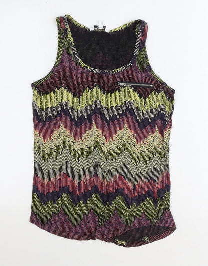 New Look Womens Multicoloured Geometric Polyester Basic Tank Size 8 Round Neck