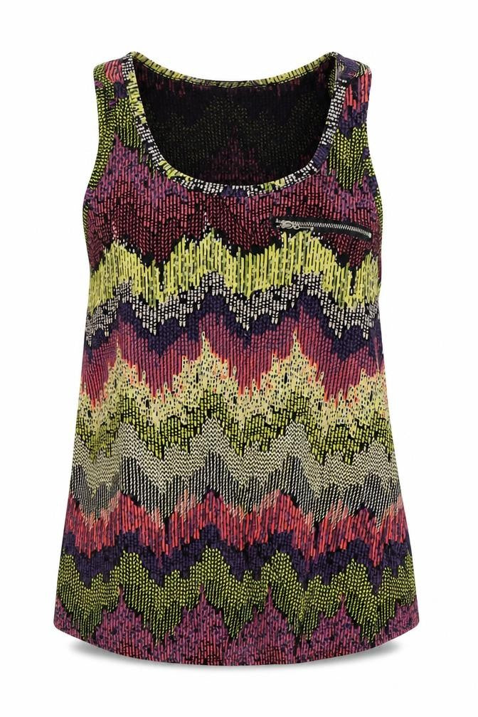 New Look Womens Multicoloured Geometric Polyester Basic Tank Size 8 Round Neck