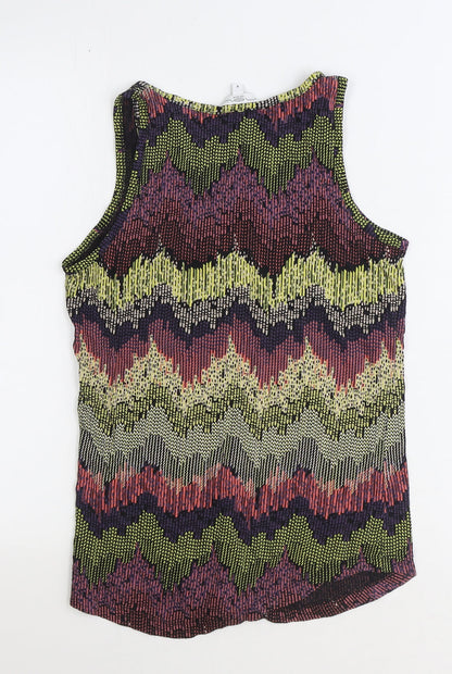 New Look Womens Multicoloured Geometric Polyester Basic Tank Size 8 Round Neck