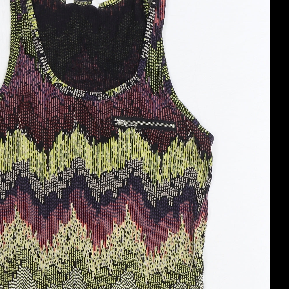 New Look Womens Multicoloured Geometric Polyester Basic Tank Size 8 Round Neck