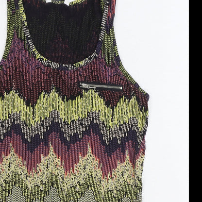 New Look Womens Multicoloured Geometric Polyester Basic Tank Size 8 Round Neck