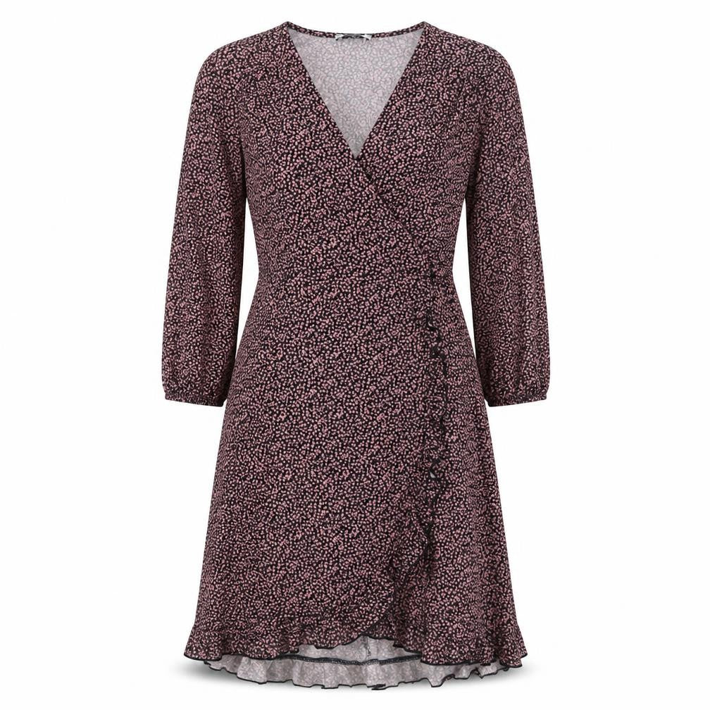 Papaya Womens Black Floral Polyester Wrap Dress Size 10 V-Neck Pullover