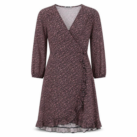 Papaya Womens Black Floral Polyester Wrap Dress Size 10 V-Neck Pullover