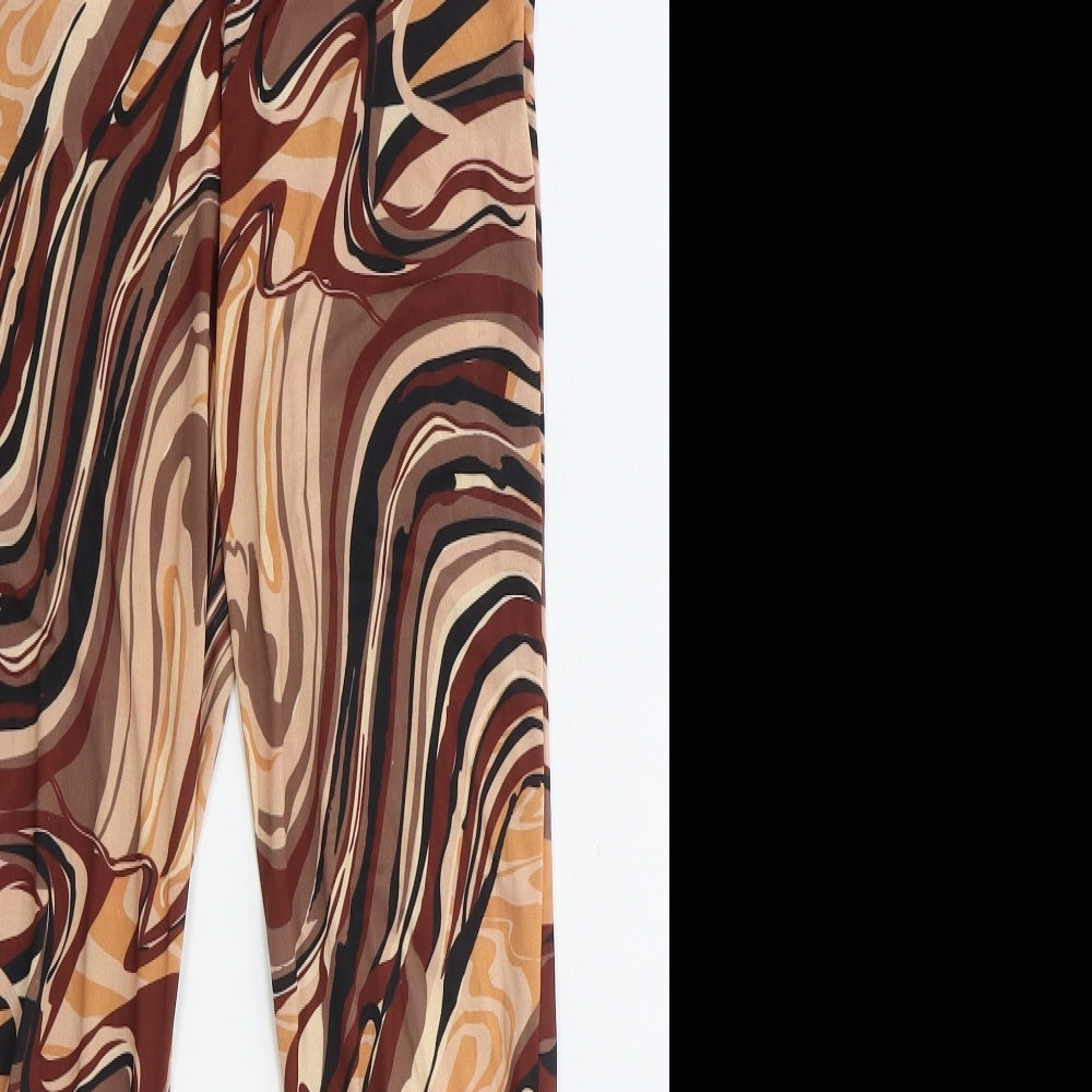 PRETTYLITTLETHING Womens Brown Geometric Polyester Jogger Leggings Size 6