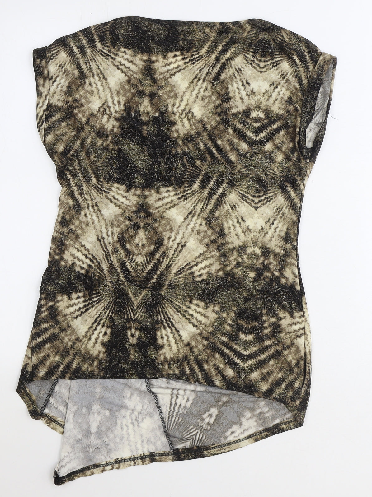 Wallis Womens Brown Geometric Polyester Basic T-Shirt Size S Round Neck