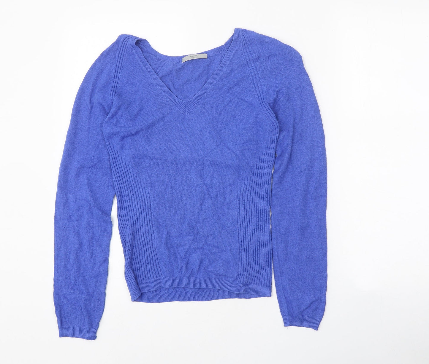 Marks and Spencer Womens Blue V-Neck Viscose Pullover Jumper Size 12