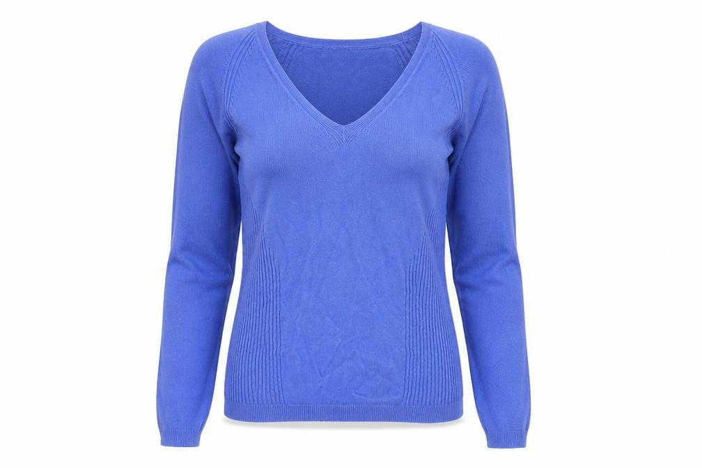 Marks & Spencer Womens Blue V-Neck Viscose Pullover Jumper Size 12