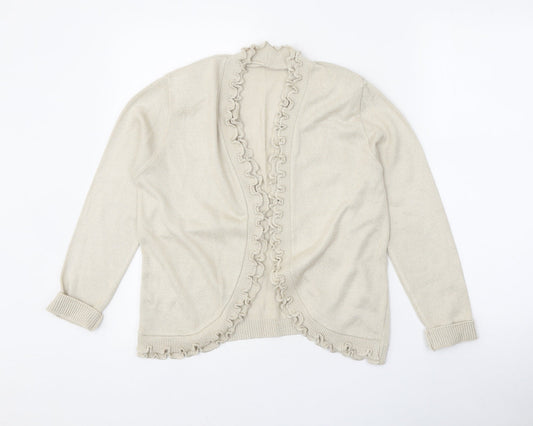 Preworn Womens Beige V-Neck Acrylic Cardigan Jumper Size 4