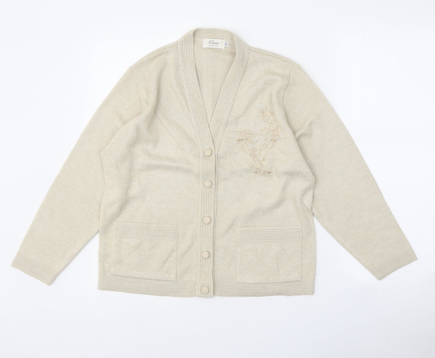 Care Womens Beige V-Neck Acrylic Cardigan Jumper Size S